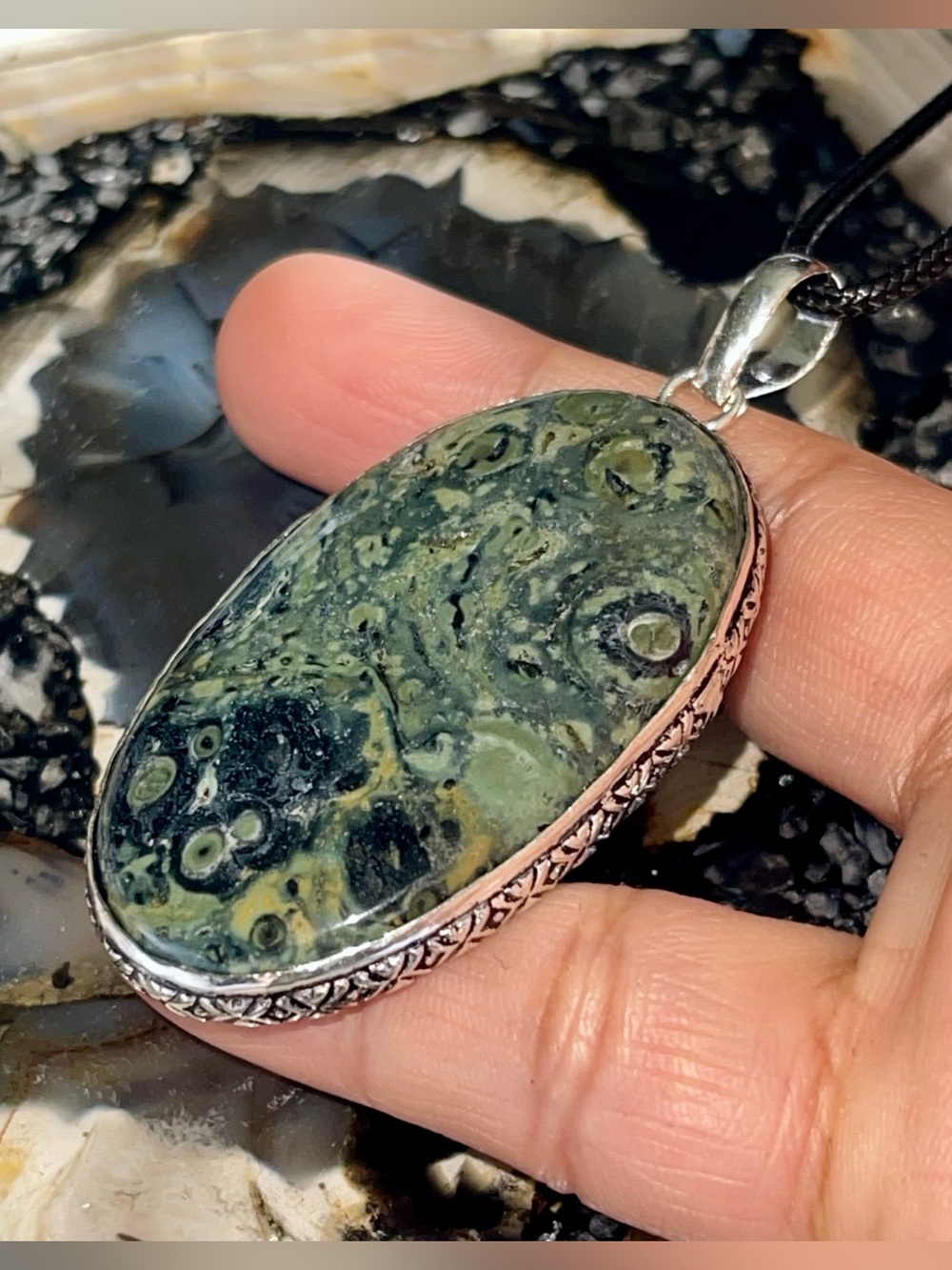Small Crocodile Kambaba Jasper Earrings “Peace & Tranquility Stone” 2 1/2”
